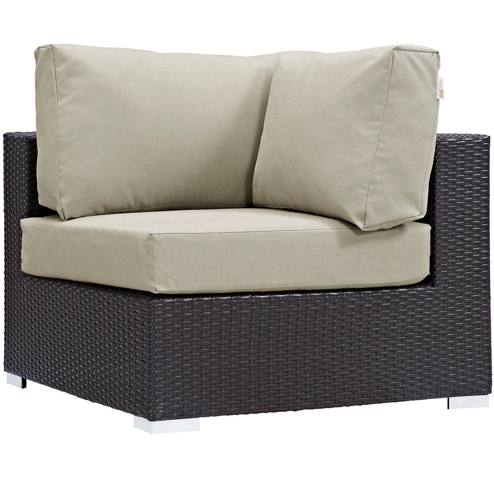 Modway Convene Wicker Rattan Outdoor Patio Sectional Sofa Corner Seat in Espresso Beige