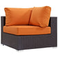 Modway Convene Wicker Rattan Outdoor Patio Sectional Sofa Corner Seat in Espresso Orange