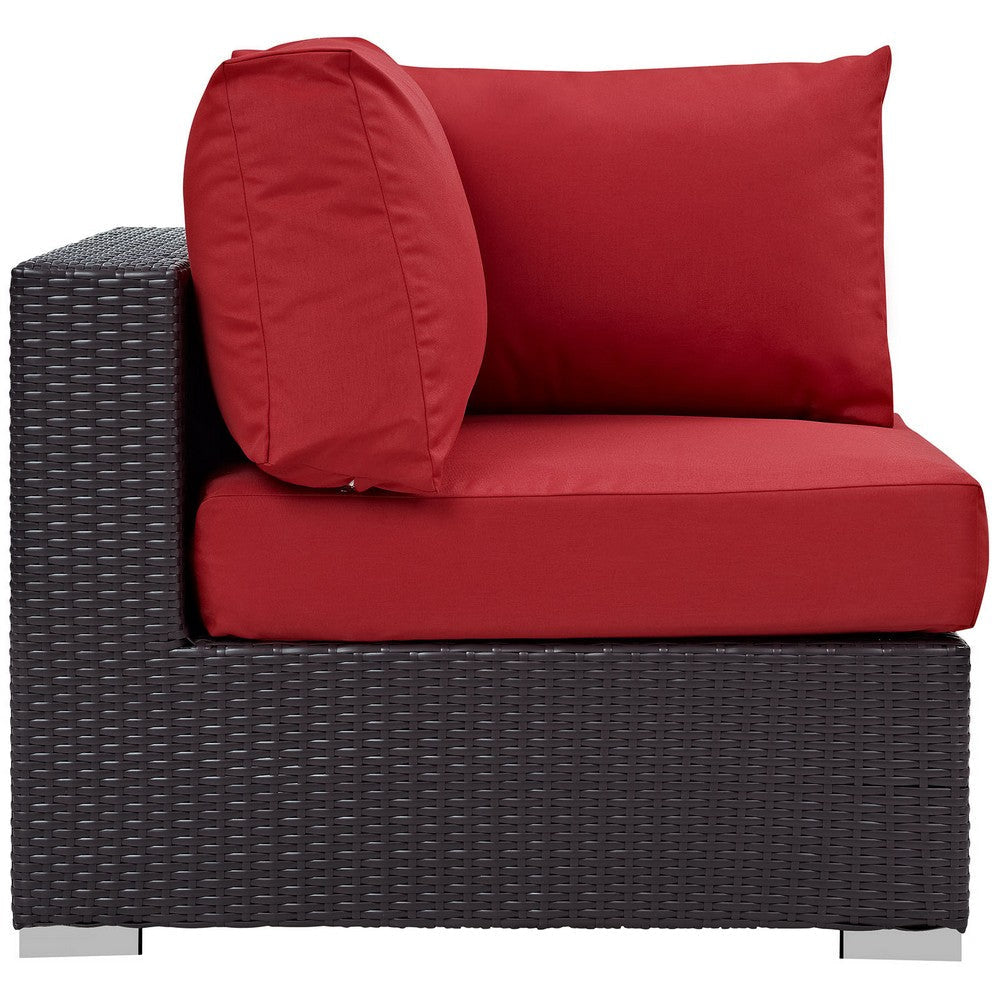 Modway Convene Wicker Rattan Outdoor Patio Sectional Sofa Corner Seat in Espresso Red MDY-EEI-1840-EXP-RED