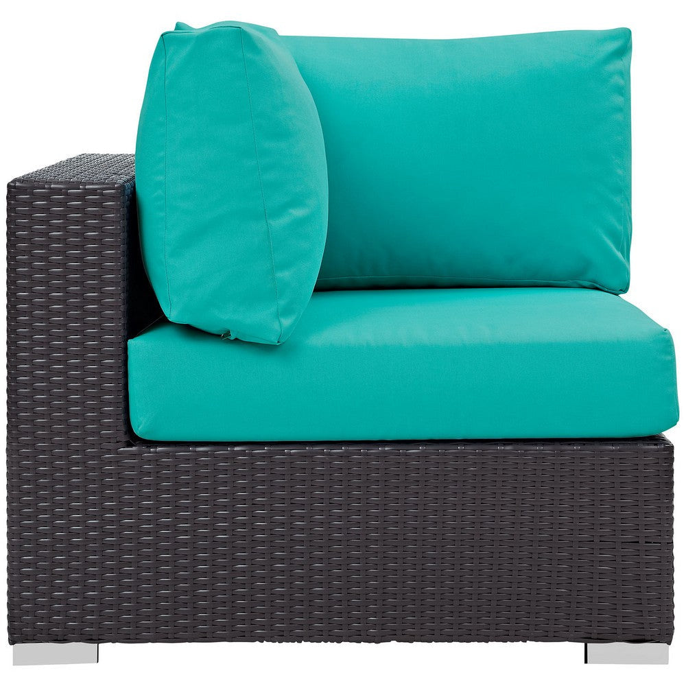 Modway Convene Wicker Rattan Outdoor Patio Sectional Sofa Corner Seat in Espresso Turquoise MDY-EEI-1840-EXP-TRQ