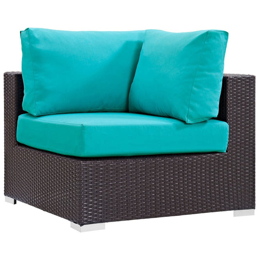 Modway Convene Wicker Rattan Outdoor Patio Sectional Sofa Corner Seat in Espresso Turquoise