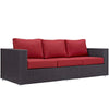 Modway Convene Wicker Rattan Outdoor Patio Sofa with Cushions in Espresso Red