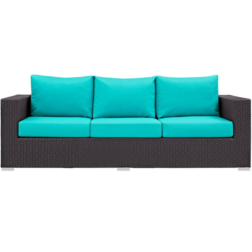 Modway Convene Wicker Rattan Outdoor Patio Sofa in Espresso Turquoise MDY-EEI-1844-EXP-TRQ