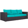 Modway Convene Wicker Rattan Outdoor Patio Sofa in Espresso Turquoise