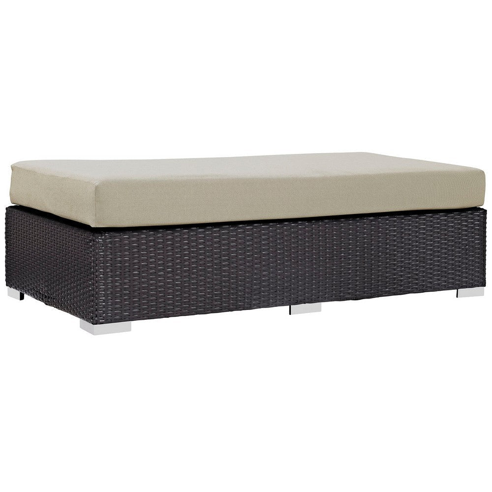 Modway Convene Wicker Rattan Outdoor Patio Rectangle Ottoman in Espresso Beige