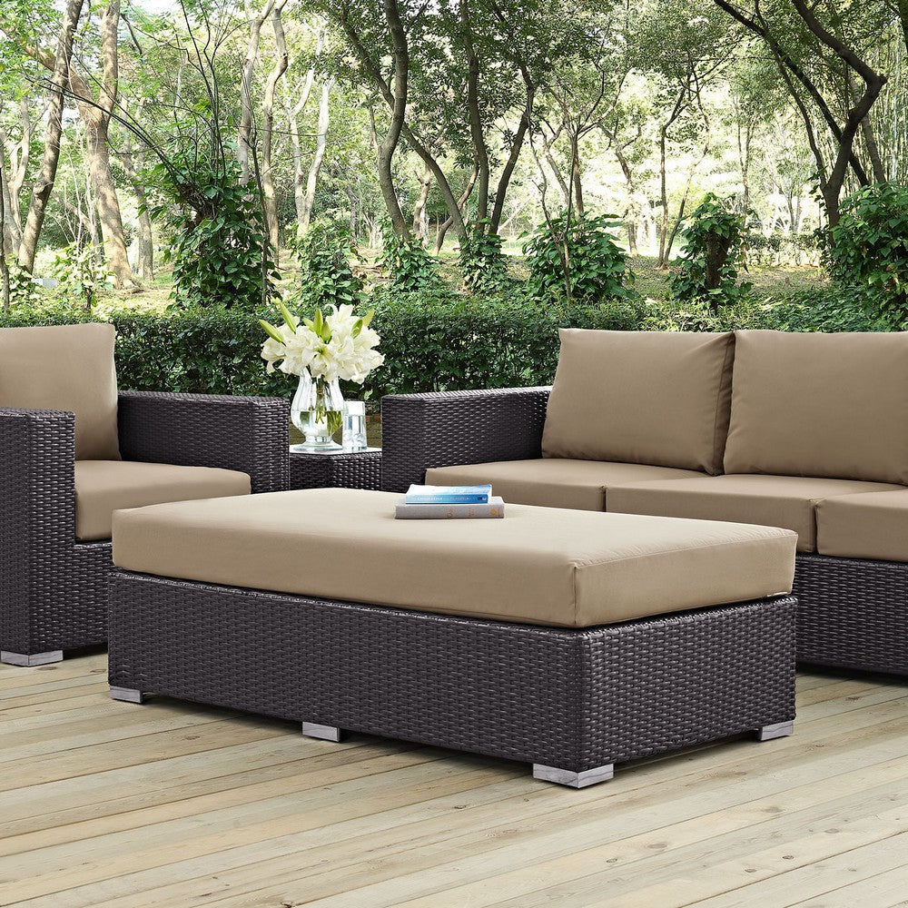 Modway Convene Wicker Rattan Outdoor Patio Rectangle Ottoman in Espresso Mocha