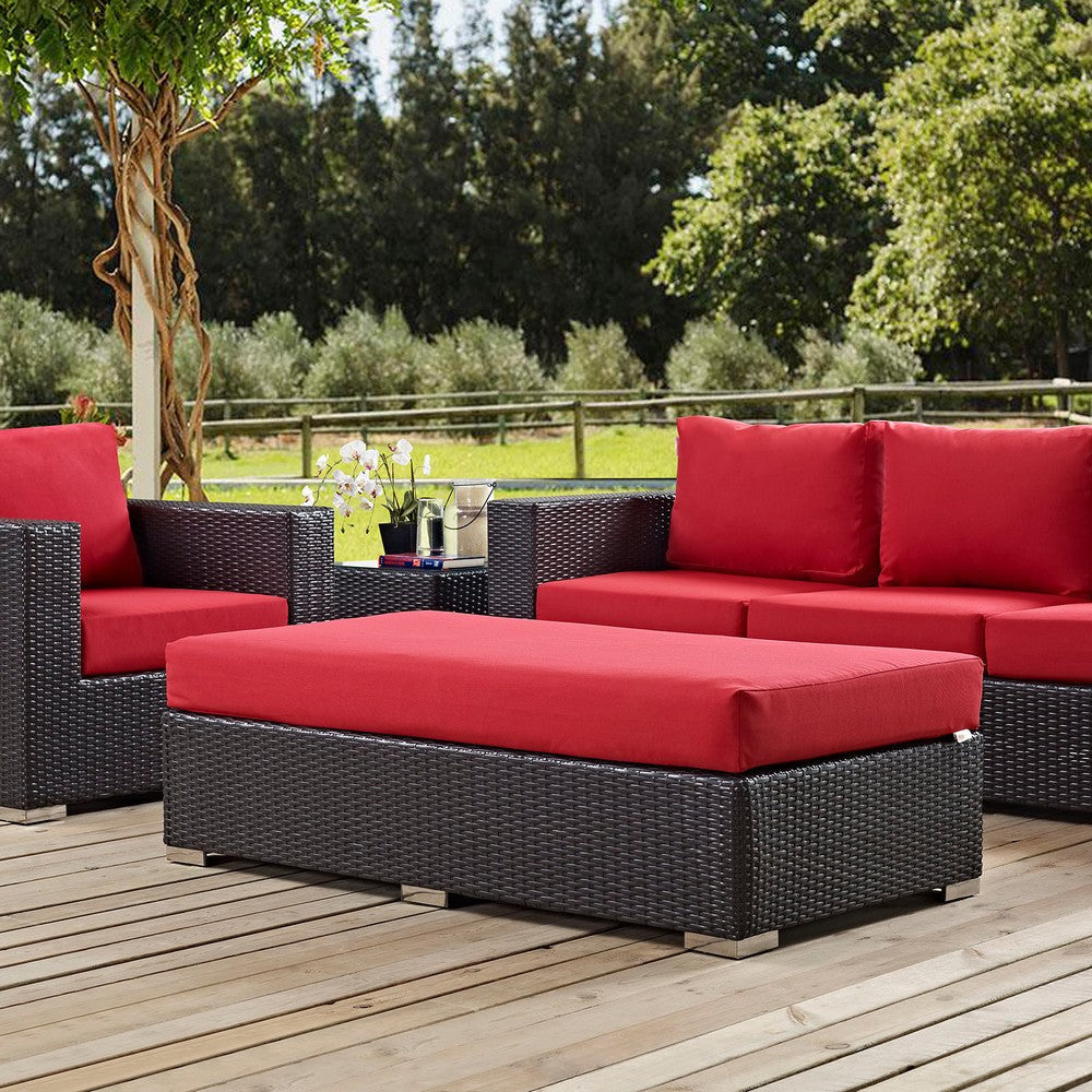 Modway EEI-1847-EXP-RED Convene Patio Fabric Rectangle Ottoman Outdoor Furniture, Espresso Red