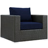 Modway Sojourn Wicker Rattan Outdoor Patio Sunbrella Fabric Armchair in Canvas Navy