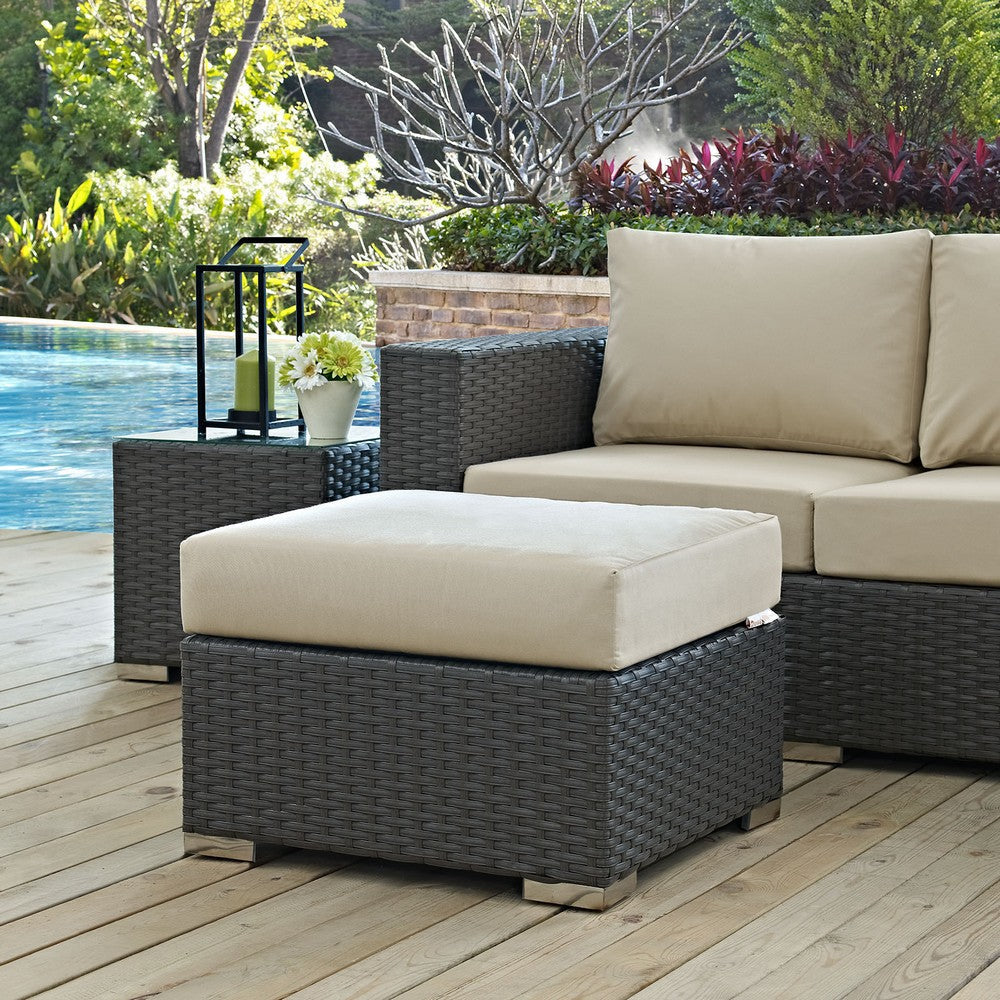 Modway EEI-1855-CHC-BEI Sojourn Wicker Rattan Outdoor Patio Sunbrella Fabric Ottoman in Canvas Antique Beige