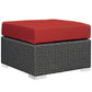 Modway Sojourn Wicker Rattan Outdoor Patio Sunbrella Fabric Ottoman in Canvas Red