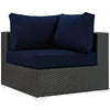 Modway Sojourn Wicker Rattan Outdoor Patio Sunbrella Fabric Corner in Canvas Navy