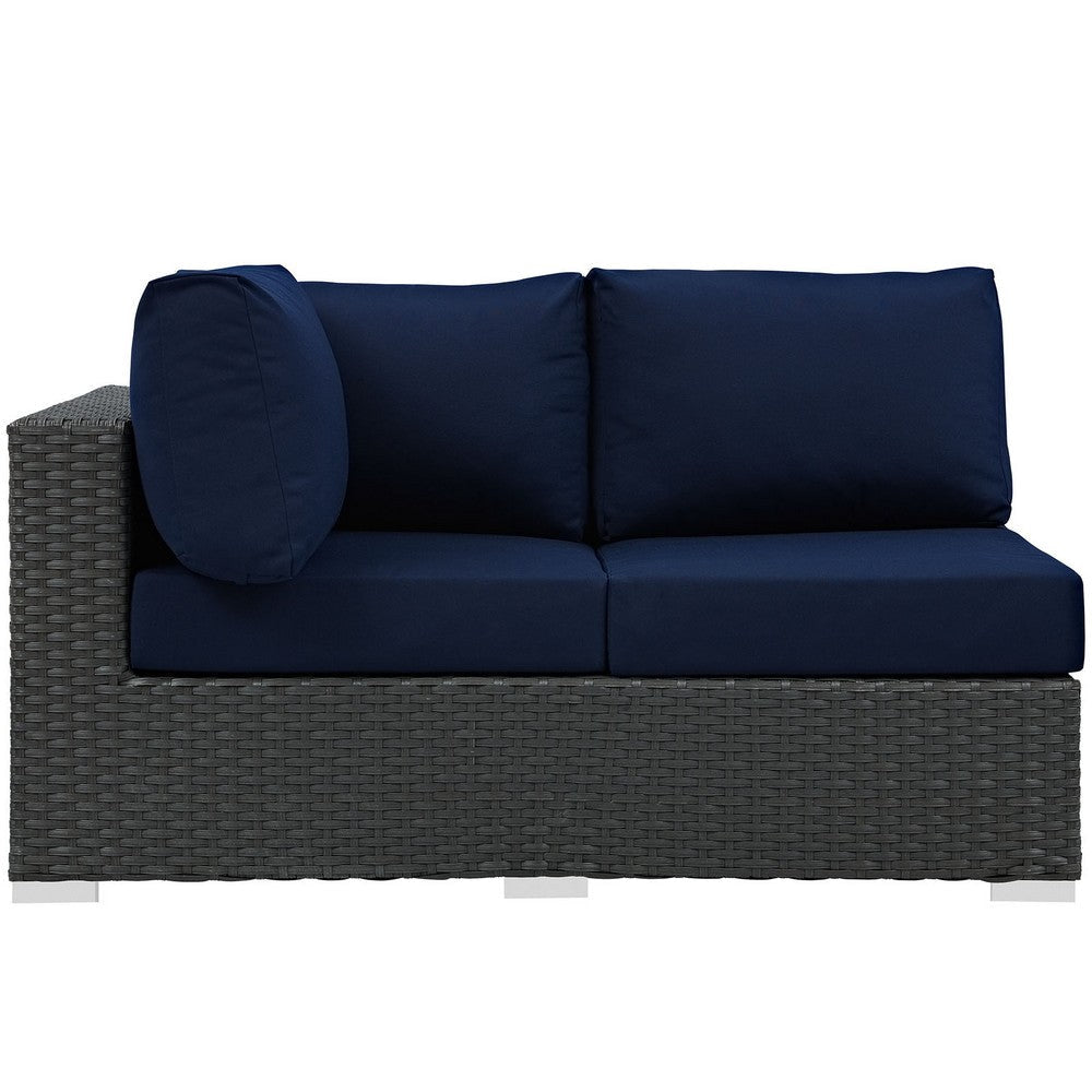 Modway EEI-1858-CHC-NAV Sojourn Wicker Rattan Outdoor Patio Sunbrella Fabric Left-Arm Loveseat in Canvas Navy MDY-EEI-1858-CHC-NAV