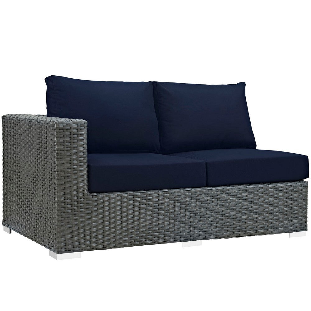 Modway EEI-1858-CHC-NAV Sojourn Wicker Rattan Outdoor Patio Sunbrella Fabric Left-Arm Loveseat in Canvas Navy