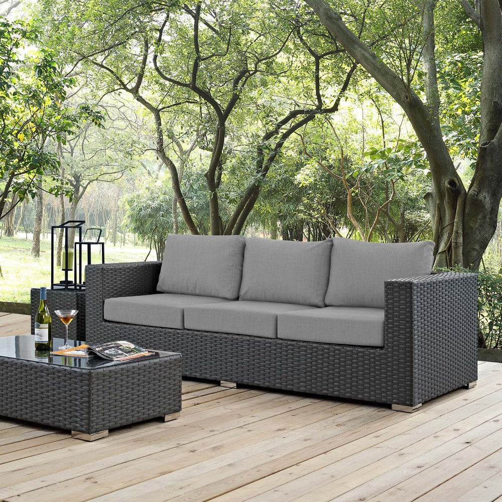 Modway EEI-1860 Sojourn Wicker Rattan Outdoor Patio Sunbrella Fabric Sofa in Canvas Gray MDY-EEI-1860-CHC-GRY