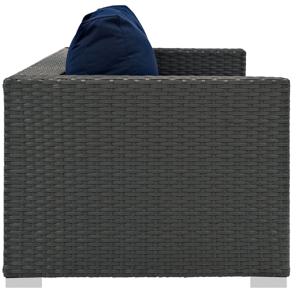 Modway Sojourn Wicker Rattan Outdoor Patio Sunbrella Fabric Sofa in Canvas Navy MDY-EEI-1860-CHC-NAV