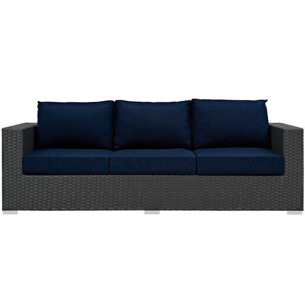 Modway Sojourn Wicker Rattan Outdoor Patio Sunbrella Fabric Sofa in Canvas Navy MDY-EEI-1860-CHC-NAV