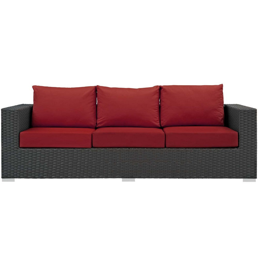 Modway Sojourn Wicker Rattan Outdoor Patio Sunbrella Fabric Sofa in Canvas Red MDY-EEI-1860-CHC-RED