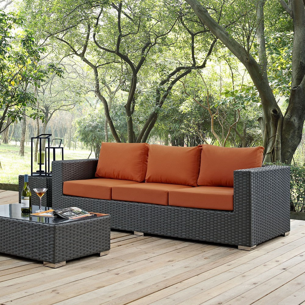 Modway Sojourn Wicker Rattan Outdoor Patio Sunbrella Fabric Sofa in Canvas Tuscan MDY-EEI-1860-CHC-TUS