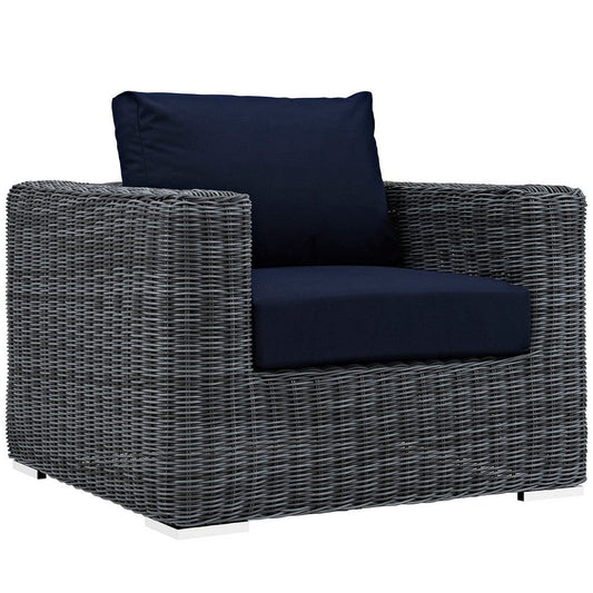 Modway EEI-1864-GRY-NAV Summon Wicker Rattan Outdoor Patio Sunbrella Armchair in Canvas Navy