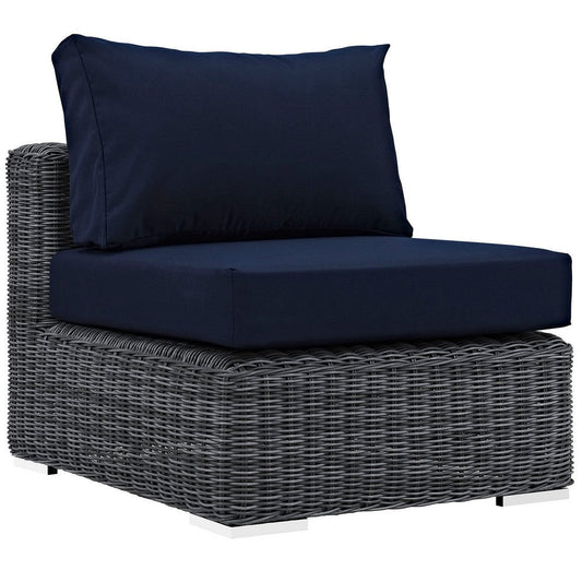 Modway EEI-1868-GRY-NAV Summon Wicker Rattan Outdoor Patio Sunbrella Armless Chair in Canvas Navy