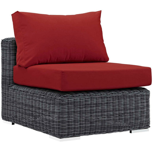 Modway EEI-1868-GRY-RED Summon Wicker Rattan Outdoor Patio Sunbrella Armless Chair in Canvas Red