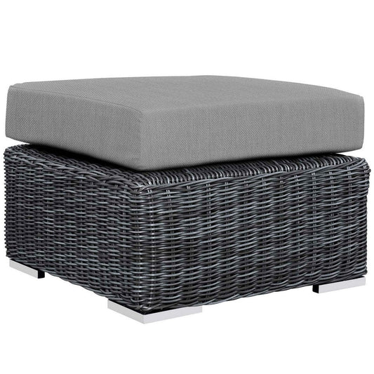 Modway Summon Wicker Rattan Outdoor Patio Sunbrella Square Ottoman in Canvas Gray