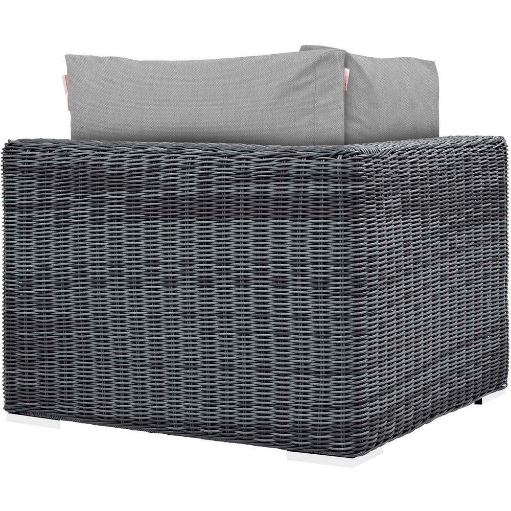 Modway Summon Wicker Rattan Outdoor Patio Sunbrella Corner Sofa in Canvas Gray MDY-EEI-1870-GRY-GRY