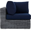 Modway EEI-1870-GRY-NAV Summon Wicker Rattan Outdoor Patio Sunbrella Corner Sofa in Canvas Navy MDY-EEI-1870-GRY-NAV