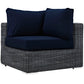 Modway EEI-1870-GRY-NAV Summon Wicker Rattan Outdoor Patio Sunbrella Corner Sofa in Canvas Navy