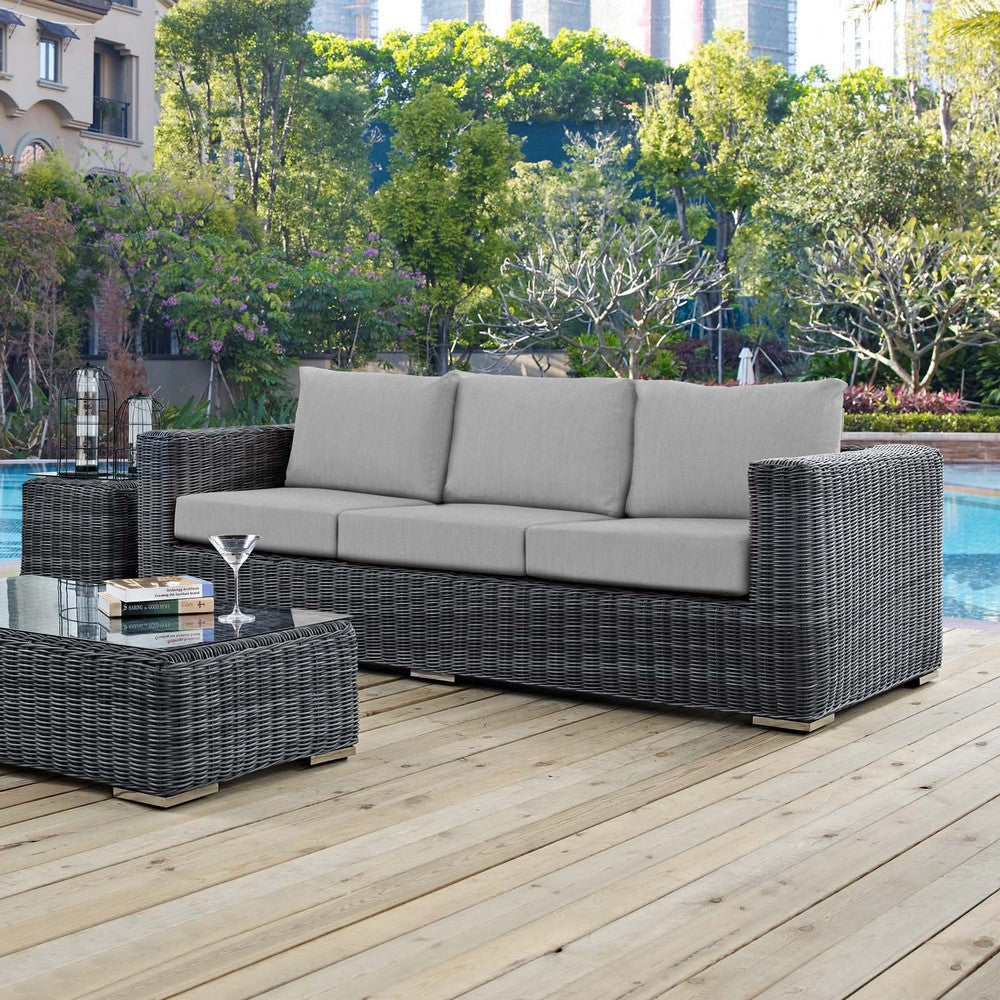 Modway Summon Wicker Rattan Outdoor Patio Sunbrella Sofa in Canvas Gray MDY-EEI-1874-GRY-GRY