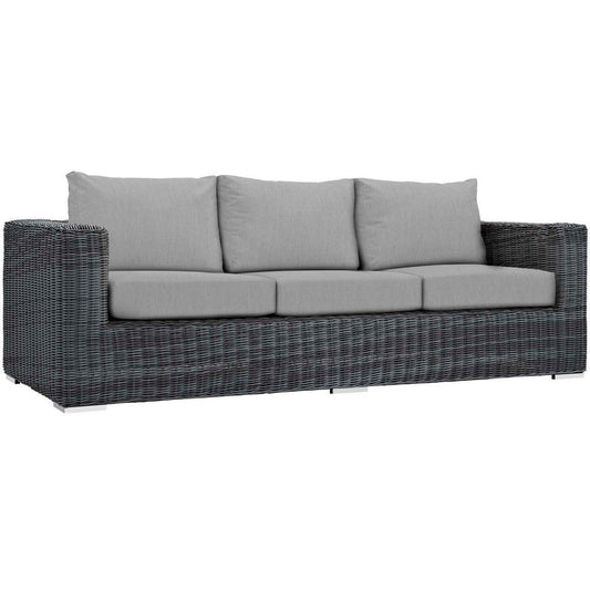 Modway Summon Wicker Rattan Outdoor Patio Sunbrella Sofa in Canvas Gray