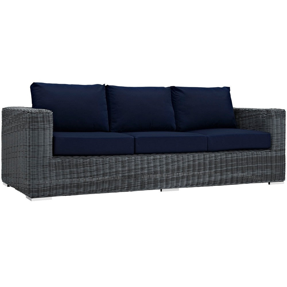 Modway EEI-1874-GRY-NAV Summon Wicker Rattan Outdoor Patio Sunbrella Sofa in Canvas Navy