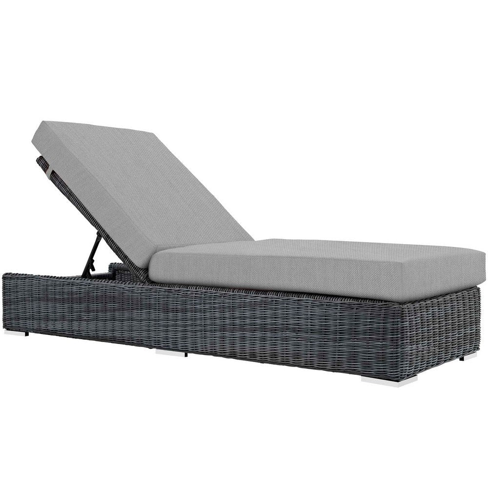 Modway Summon Wicker Rattan Aluminum Outdoor Patio Poolside Chaise Lounge Chair with Sunbrella® Fabric Cushions in Canvas Gray