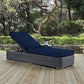 Modway Summon Wicker Rattan Aluminum Outdoor Patio Poolside Chaise Lounge Chair with Sunbrella® Fabric Cushions in Canvas Navy