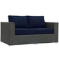 Modway Sojourn Wicker Rattan 5 Piece Outdoor Patio Sunbrella Sectional Set in Canvas Navy MDY-EEI-1879-CHC-NAV-SET