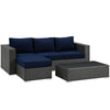 Modway Sojourn Wicker Rattan 3 Piece Outdoor Patio Sunbrella Sectional Set in Canvas Navy MDY-EEI-1889-CHC-NAV-SET