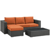 Modway Sojourn Wicker Rattan 3 Piece Outdoor Patio Sunbrella Sectional Set in Canvas Tuscan MDY-EEI-1889-CHC-TUS-SET