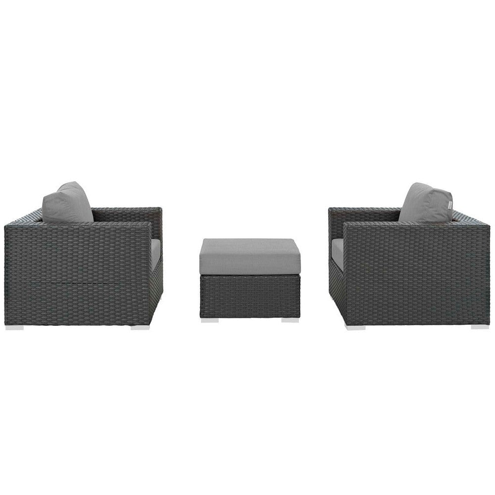 Modway Sojourn Wicker Rattan 3 Piece Outdoor Patio Sunbrella Sectional Set in Canvas Gray MDY-EEI-1891-CHC-GRY-SET