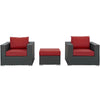 Modway Sojourn Wicker Rattan 3 Piece Outdoor Patio Sunbrella Sectional Set in Canvas Red MDY-EEI-1891-CHC-RED-SET