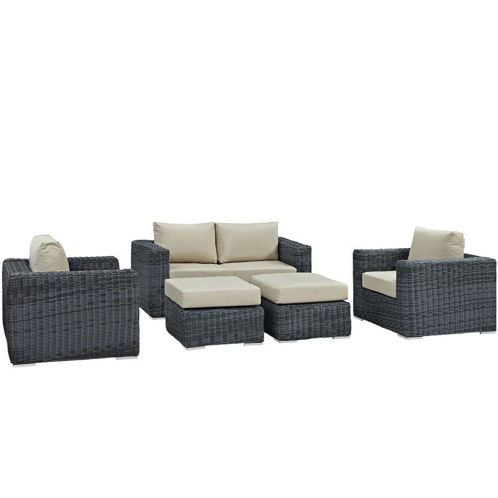 Modway Summon 5 Piece Outdoor Patio Sectional Set with Sunbrella Cushions in Canvas Antique Beige MDY-EEI-1893-GRY-BEI-SET