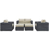 Modway Summon 5 Piece Outdoor Patio Sectional Set with Sunbrella Cushions in Canvas Antique Beige MDY-EEI-1893-GRY-BEI-SET