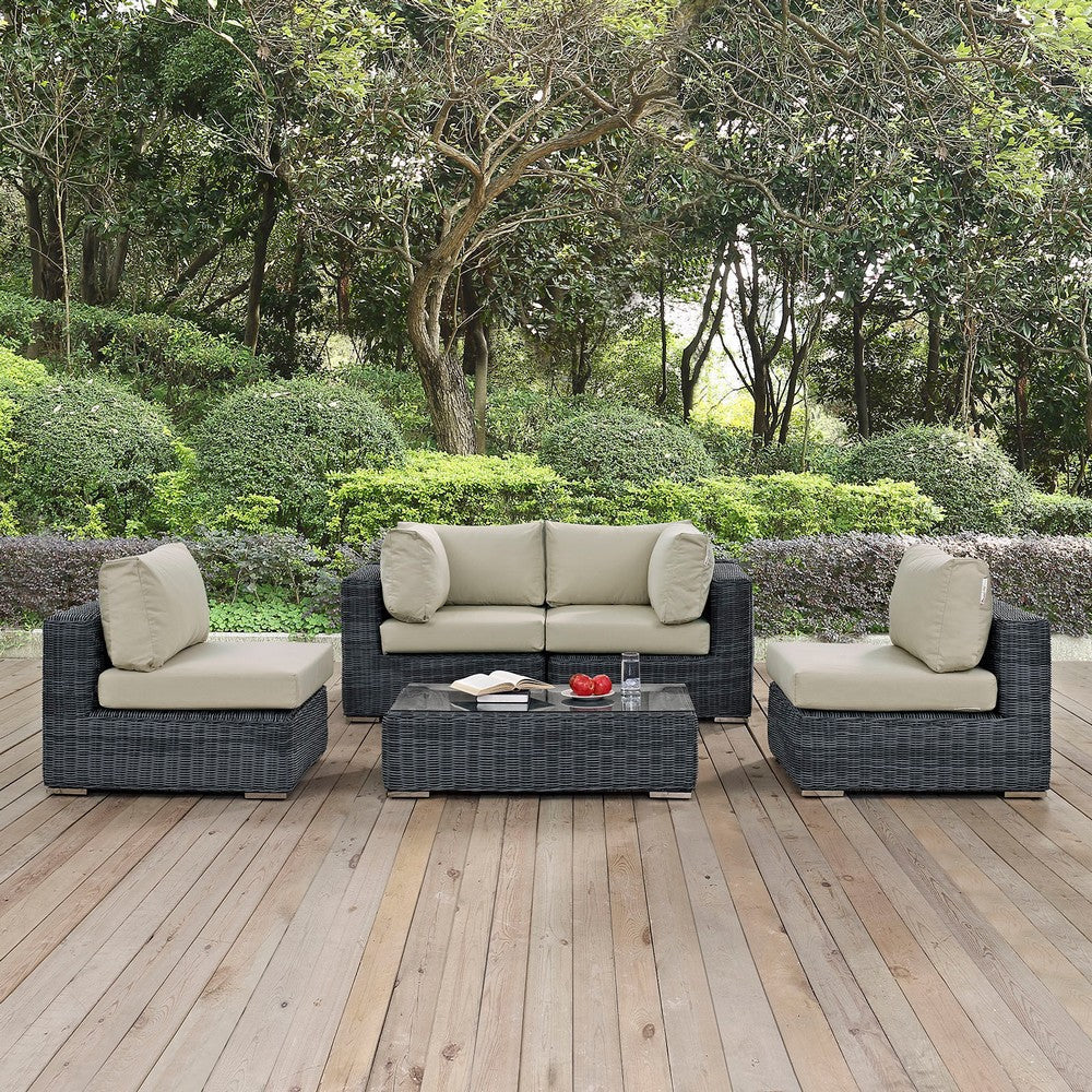 Modway EEI-1896-GRY-BEI-SET Summon 5 Piece Outdoor Patio Sectional Set with Sunbrella Cushions in Canvas Antique Beige