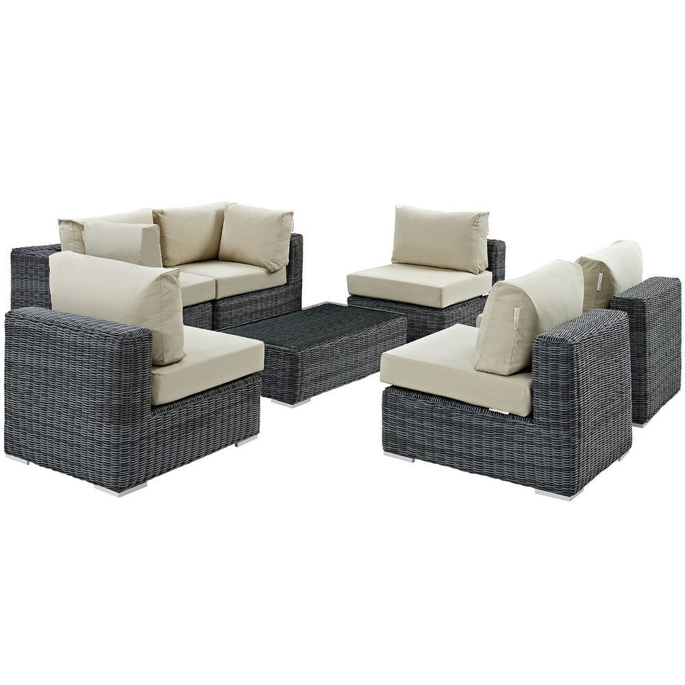 Modway EEI-1897-GRY-BEI-SET Summon 7-Piece Outdoor Patio Sectional Set with Sunbrella Cushions in Canvas Antique Beige