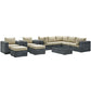 Modway Summon 10 Piece Outdoor Patio Sectional Set with Sunbrella Cushions in Canvas Antique Beige