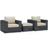 Modway Summon 3 Piece Outdoor Patio Sectional Set with Sunbrella Cushions in Canvas Antique Beige