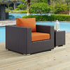 Modway Convene Wicker Rattan Outdoor Patio Arm Chair with Cushions in Espresso Orange MDY-EEI-1906-EXP-ORA