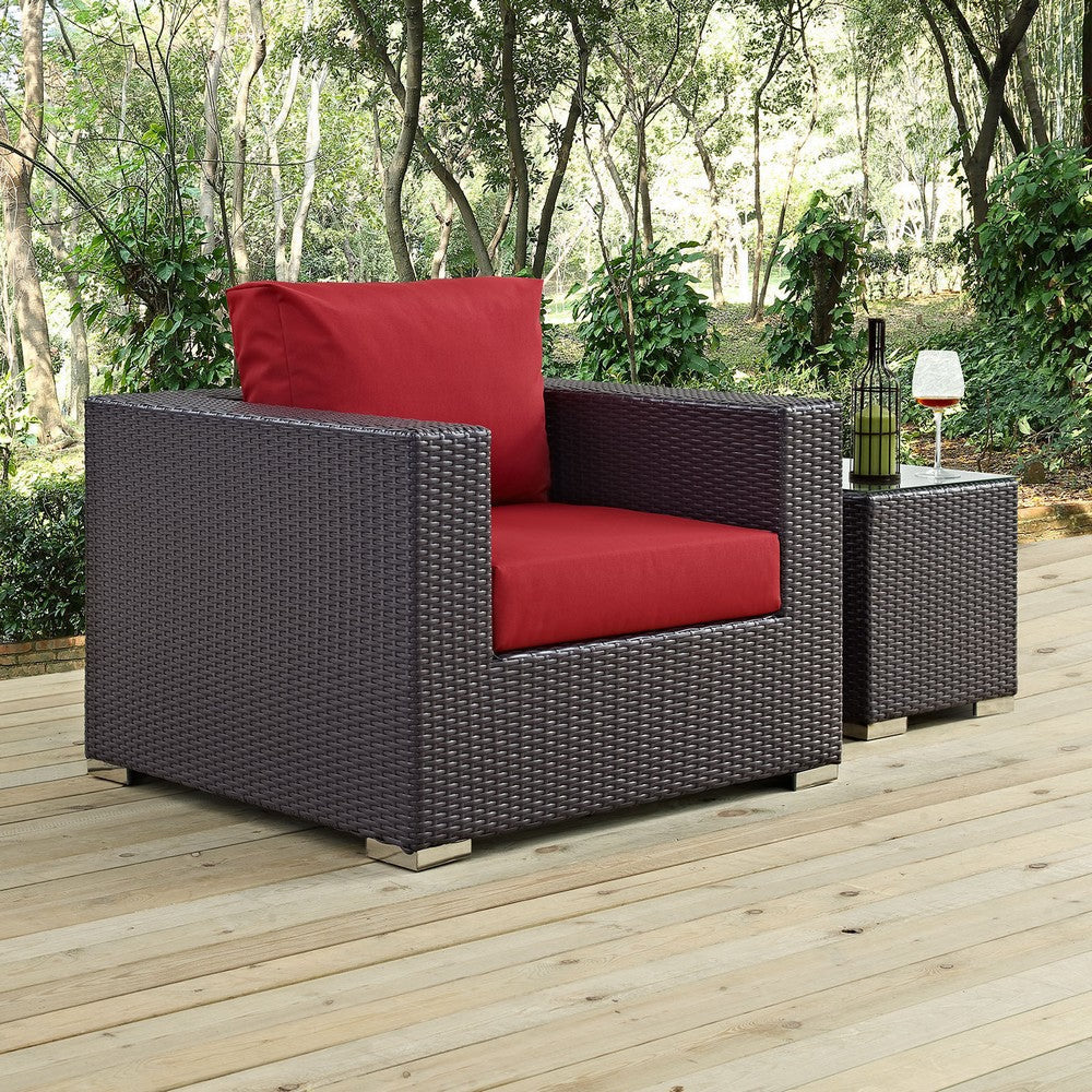 Modway Convene Wicker Rattan Outdoor Patio Arm Chair with Cushions in Espresso Red MDY-EEI-1906-EXP-RED