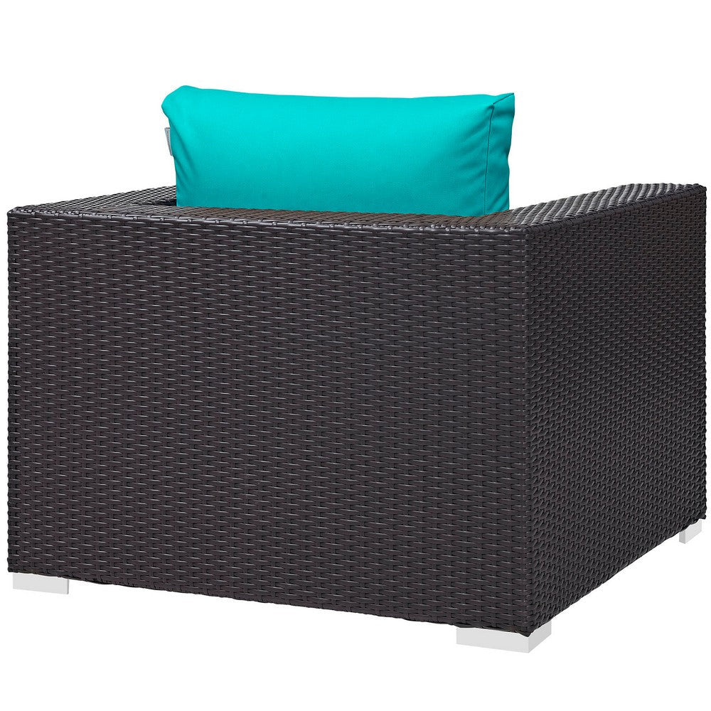 Modway Convene Wicker Rattan Outdoor Patio Armchair in Espresso Turquoise MDY-EEI-1906-EXP-TRQ