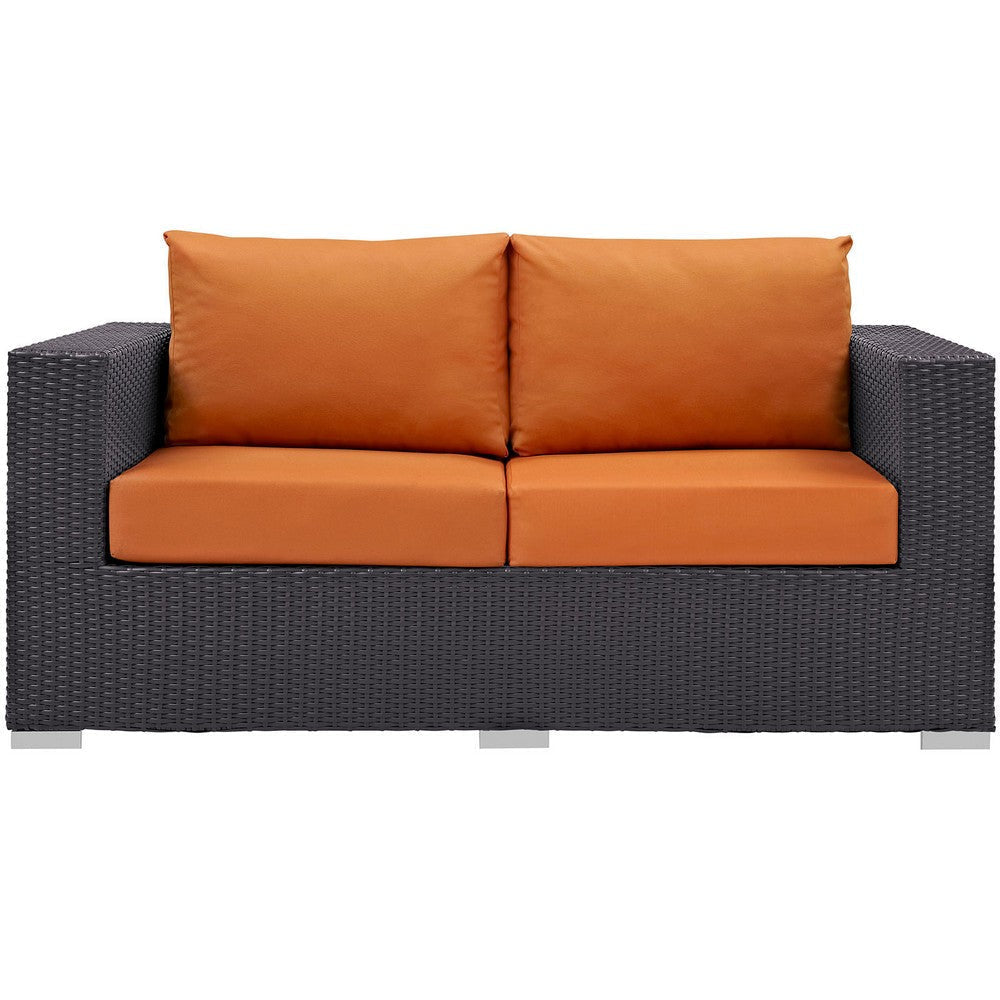 Modway Convene Wicker Rattan Outdoor Patio Loveseat with Cushions in Espresso Orange MDY-EEI-1907-EXP-ORA