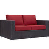 Modway Convene Wicker Rattan Outdoor Patio Loveseat with Cushions in Espresso Red